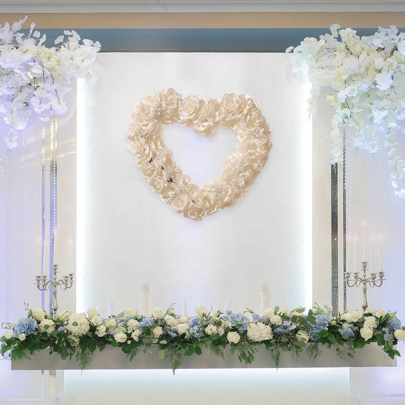 20 in. Valentine's Floral Heart White Roses Wreath
