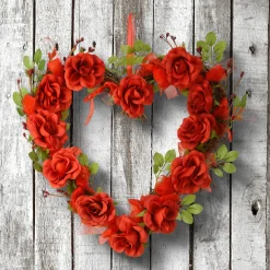 16 in. Valentine's Floral Heart Rose Wreath