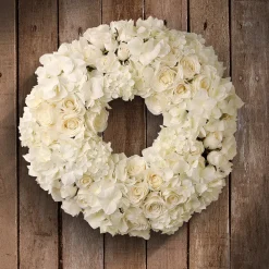 18 in. Valentine's White Roses and Hydrangea Blooms Floral Wreath