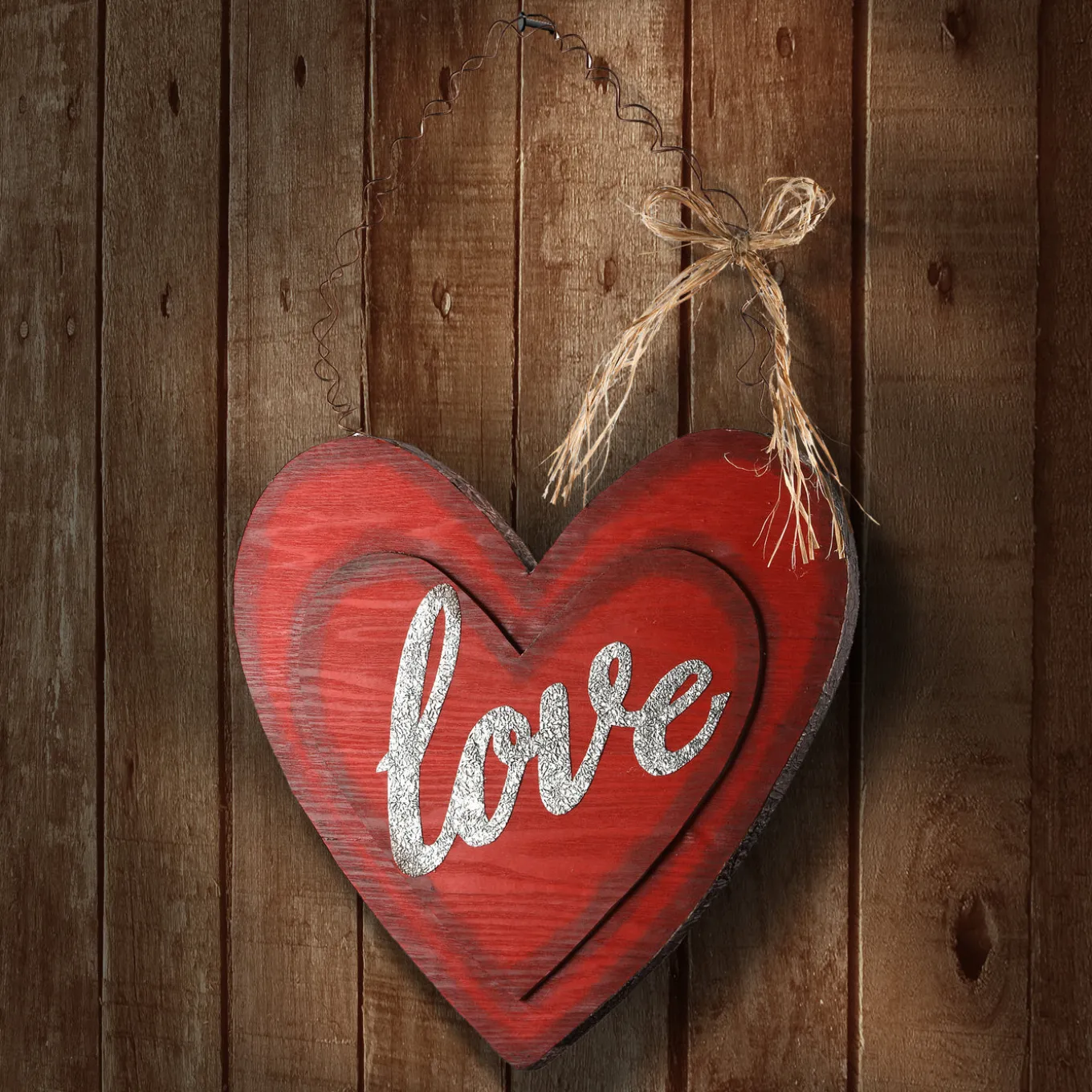 14 in. Valentine's Wooden Heart Hanging Decoration
