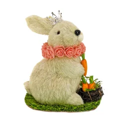 12 in. White Easter Bunny with Crown Holding Carrot Table Decoration