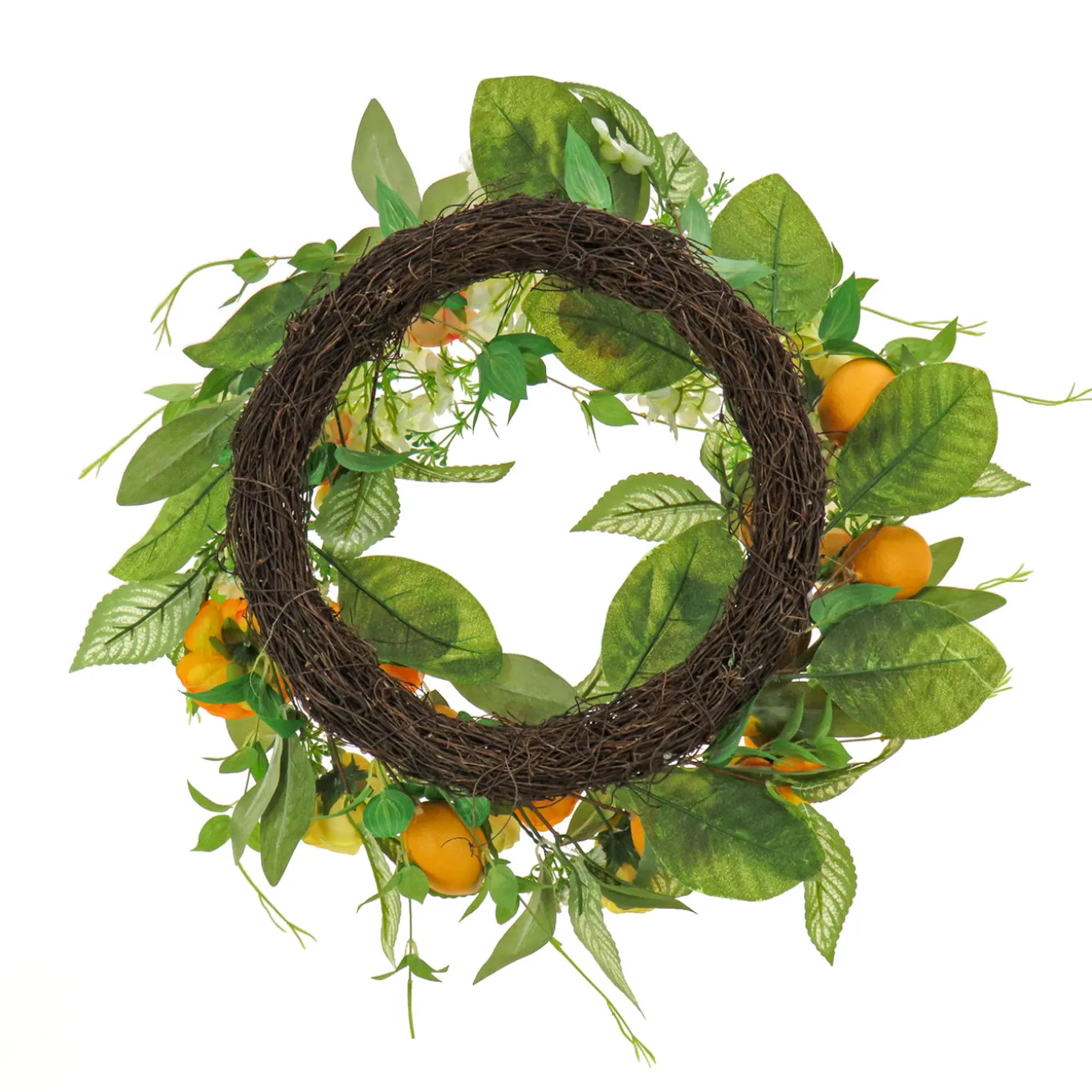 24 in.Spring Wreath with Lemons, Hydrangeas, and Buttercups