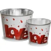 2 Piece Valentine's 'LOVE' Tin Pots Decorated with Red Hearts