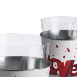 2 Piece Valentine's 'LOVE' Tin Pots Decorated with Red Hearts