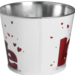 2 Piece Valentine's 'LOVE' Tin Pots Decorated with Red Hearts