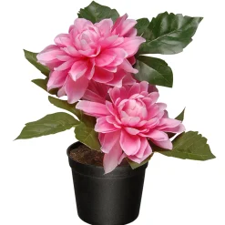 Artificial Potted Flowers, Pink Dahlias, Includes Black Pot Base, Spring Collection, 7 Inches