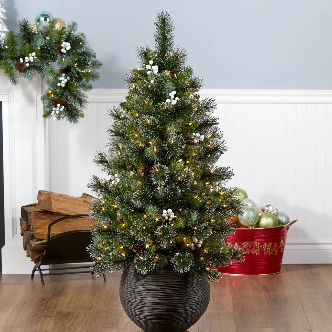 4ft. Glittery Crestwood Spruce Entrance Tree with Clear Lights