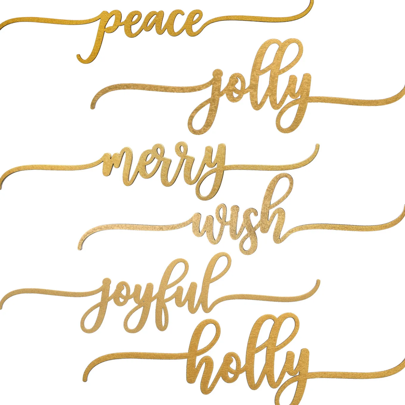 6-Piece Christmas Place Setting Message Decor, Curly Script Writing In Gold, 10 in