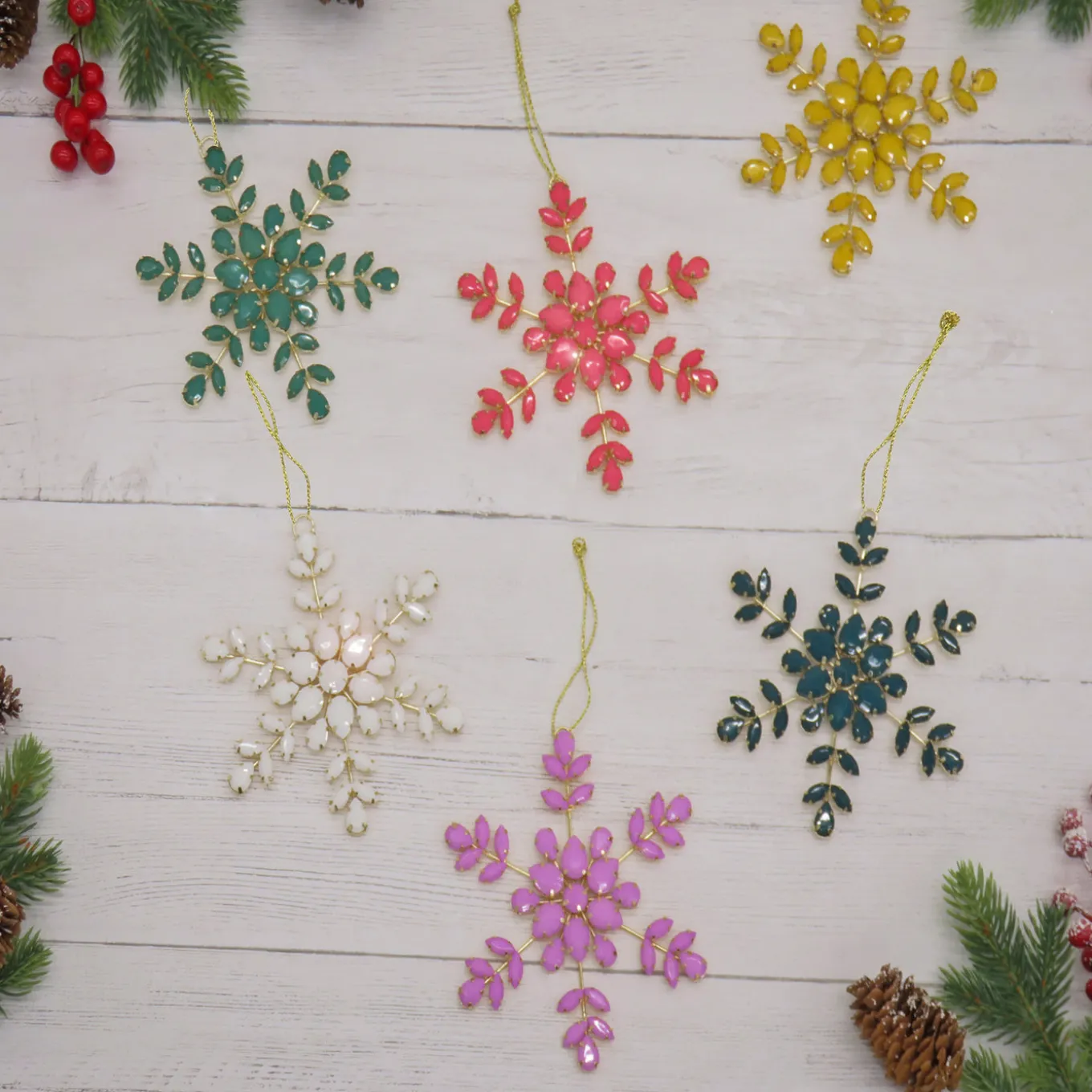 6-Piece HGTV Home Collection Beaded Snowflake Ornaments