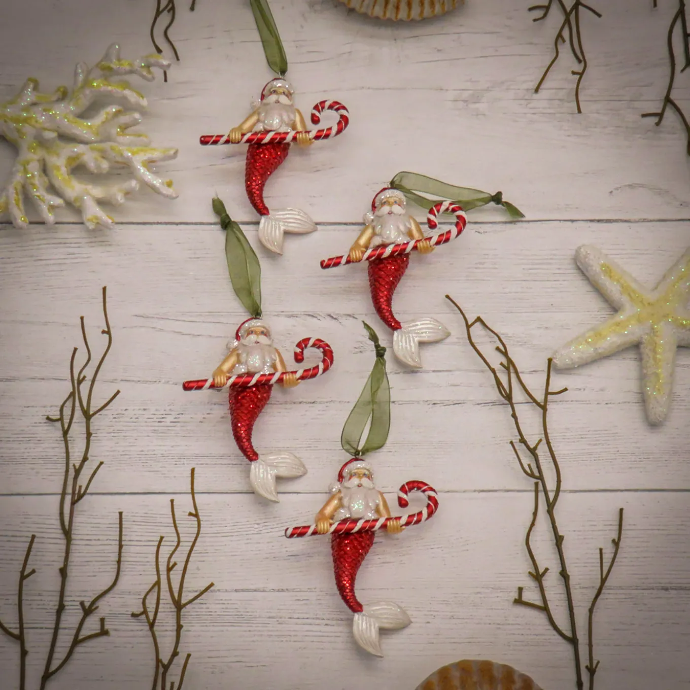 4-Piece HGTV Home Collection Santa Merman Ornaments