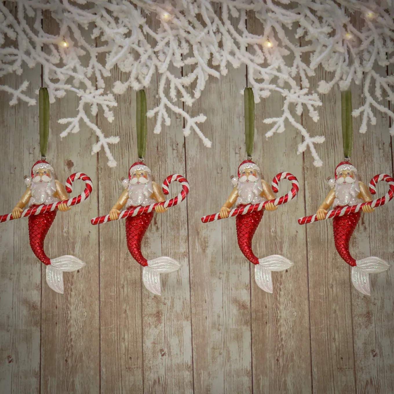 4-Piece HGTV Home Collection Santa Merman Ornaments