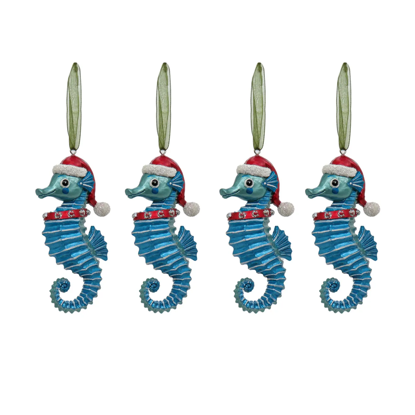 4-Piece HGTV Home Collection Teal Seahorse Ornaments