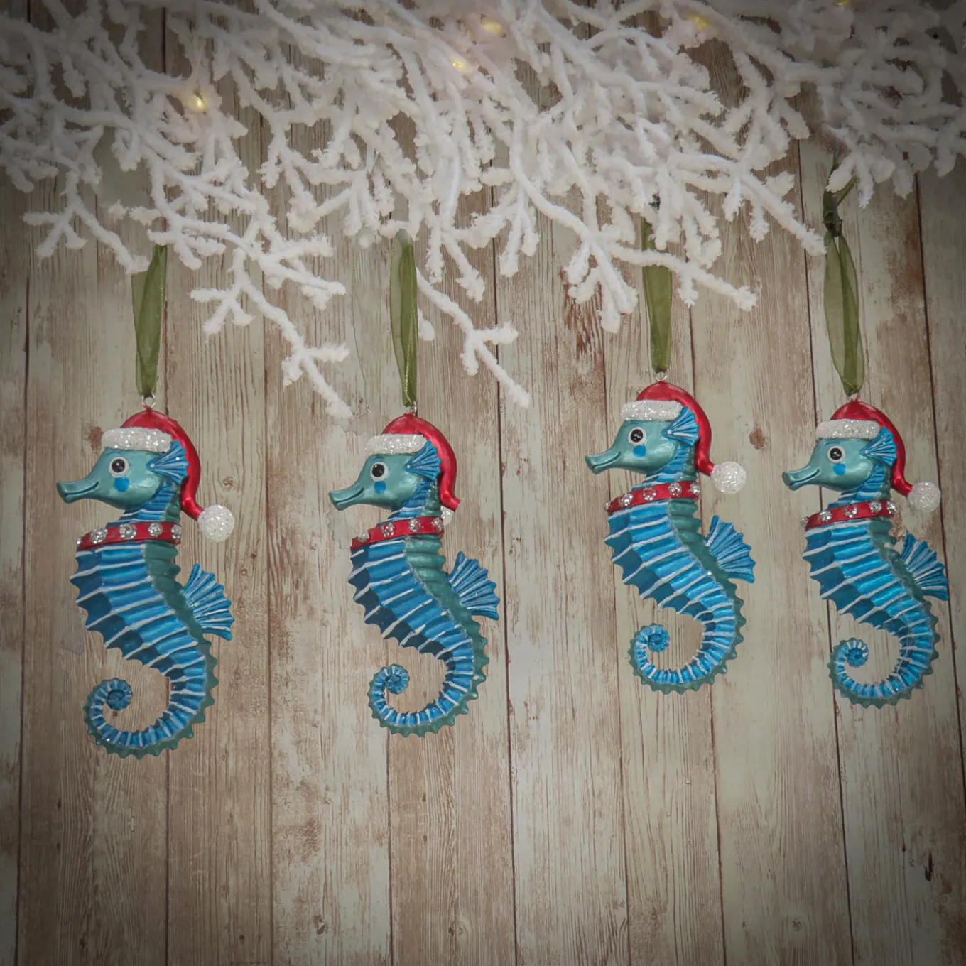 4-Piece HGTV Home Collection Teal Seahorse Ornaments