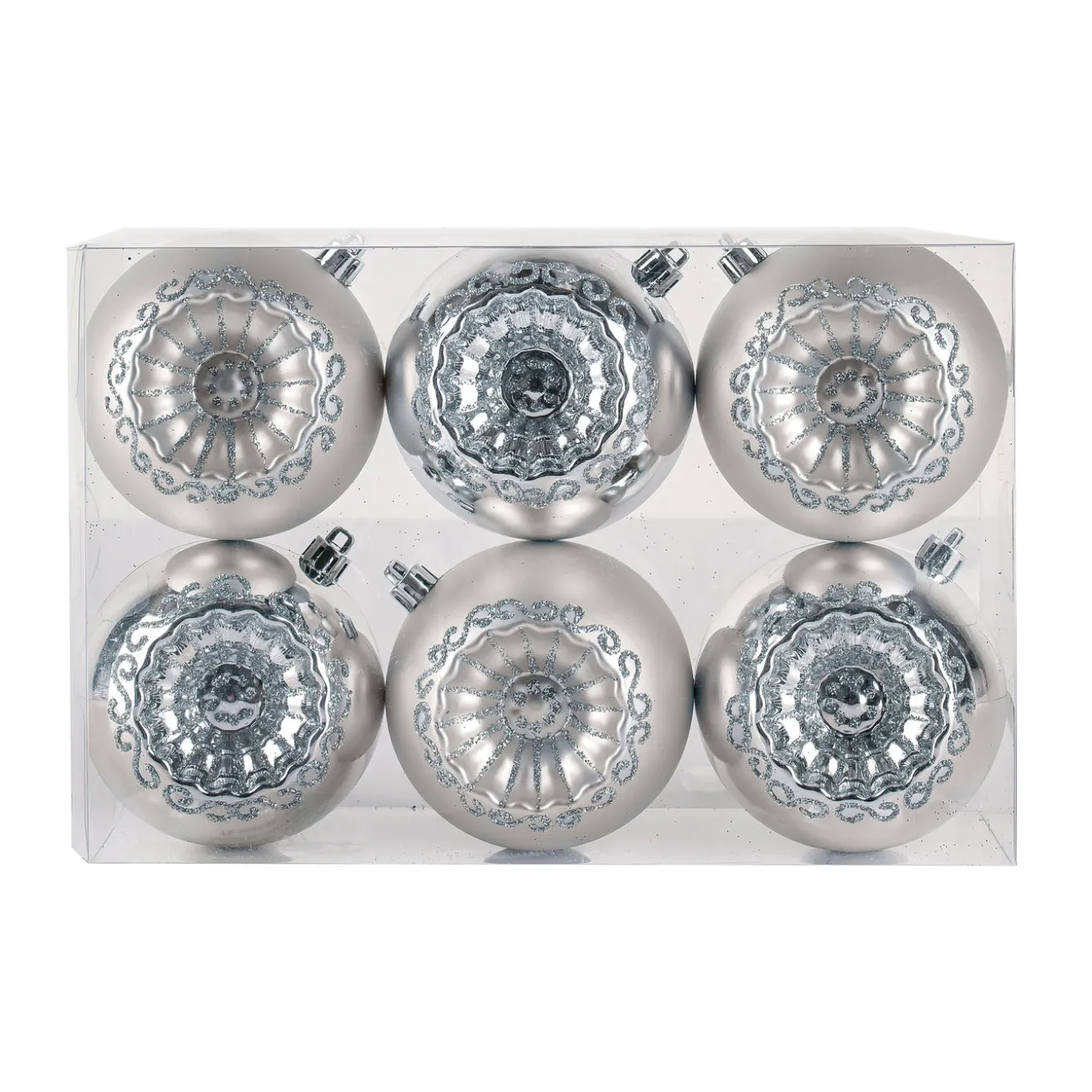 6-Piece Shatterproof Glittering Silver Ornaments