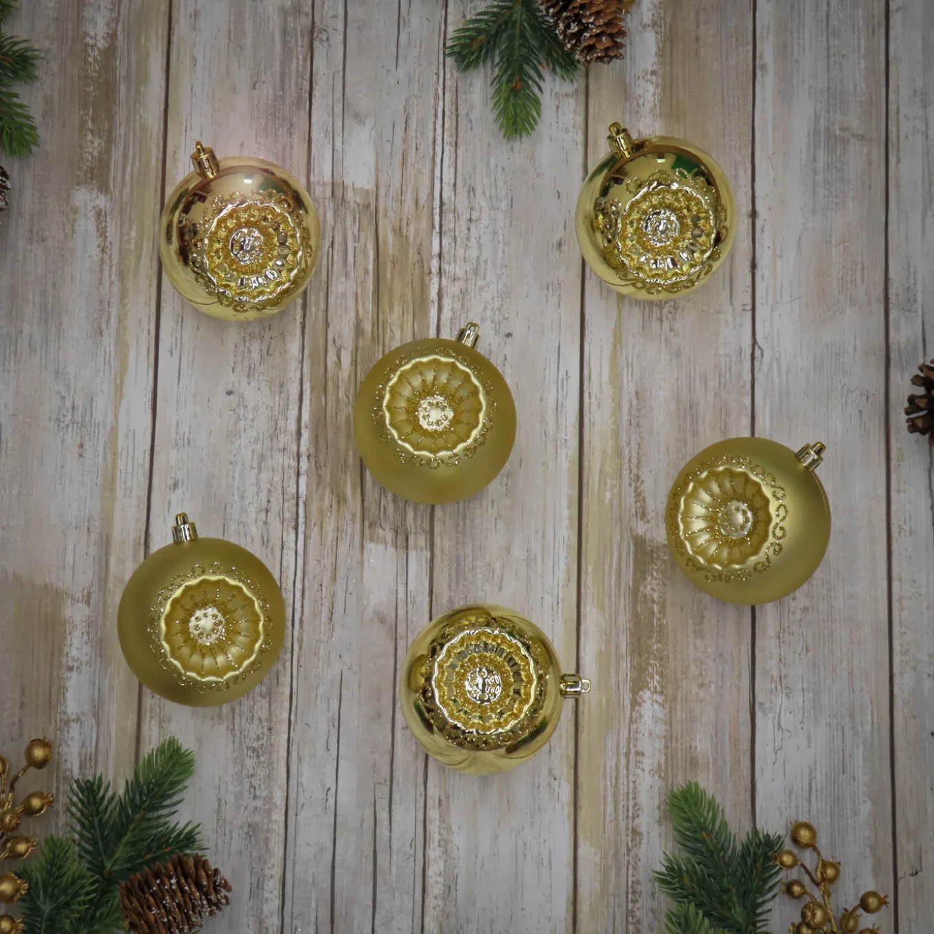 6-Piece Shatterproof Glittering Gold Ornaments