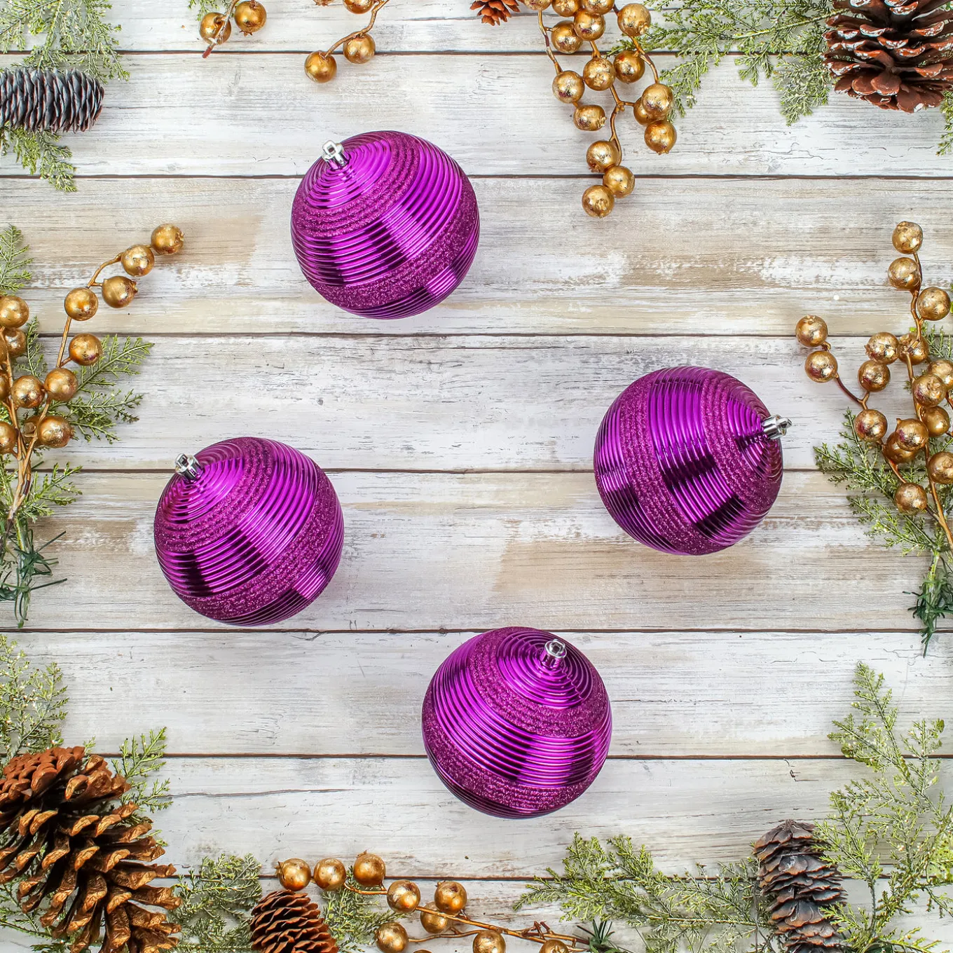 4-Piece Shatterproof Swirling Purple Ornaments