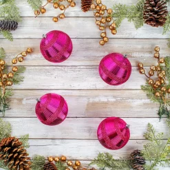 4-Piece Shatterproof Swirling Pink Ornaments