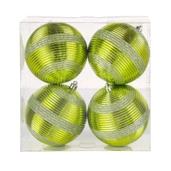 4-Piece Shatterproof Swirling Lime Green Ornaments