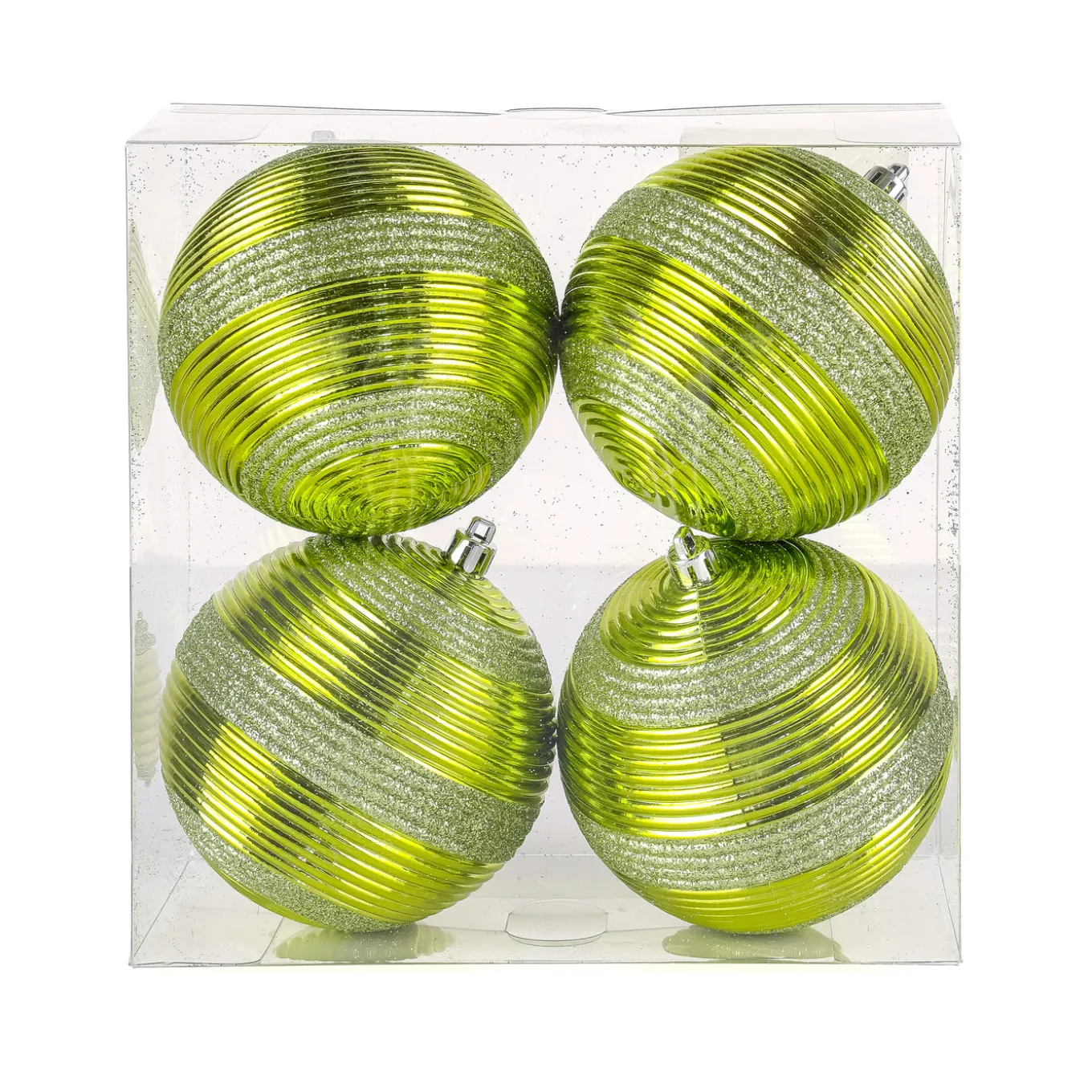 4-Piece Shatterproof Swirling Lime Green Ornaments
