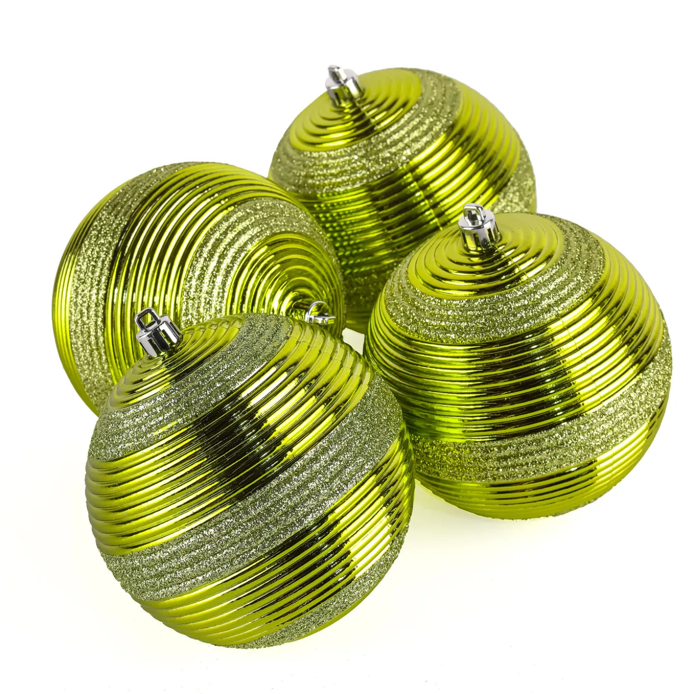 4-Piece Shatterproof Swirling Lime Green Ornaments