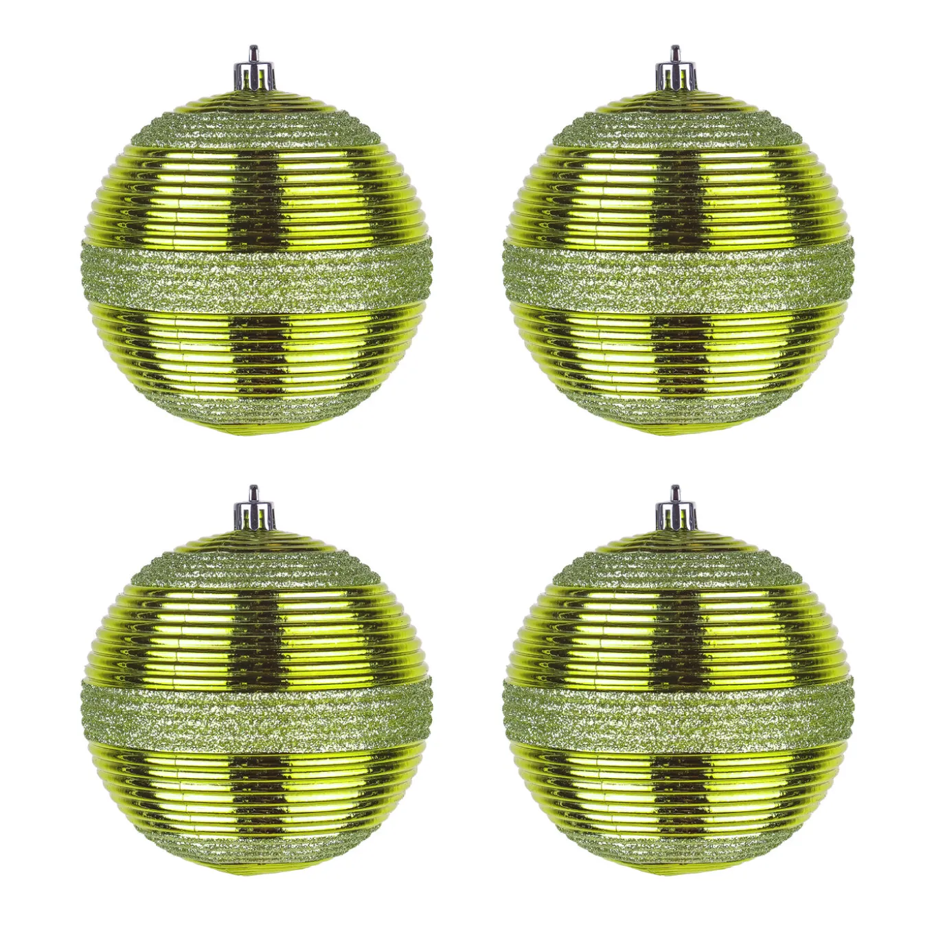4-Piece Shatterproof Swirling Lime Green Ornaments