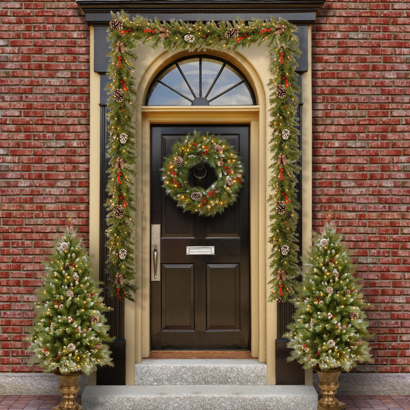 Pre-Lit Frosted Berry Assortment with 2 Entrance Trees, 1 Wreath, 2 Garland