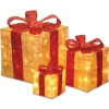Pre-Lit Gold Gift Boxes, Set of Three, 105 White Lights