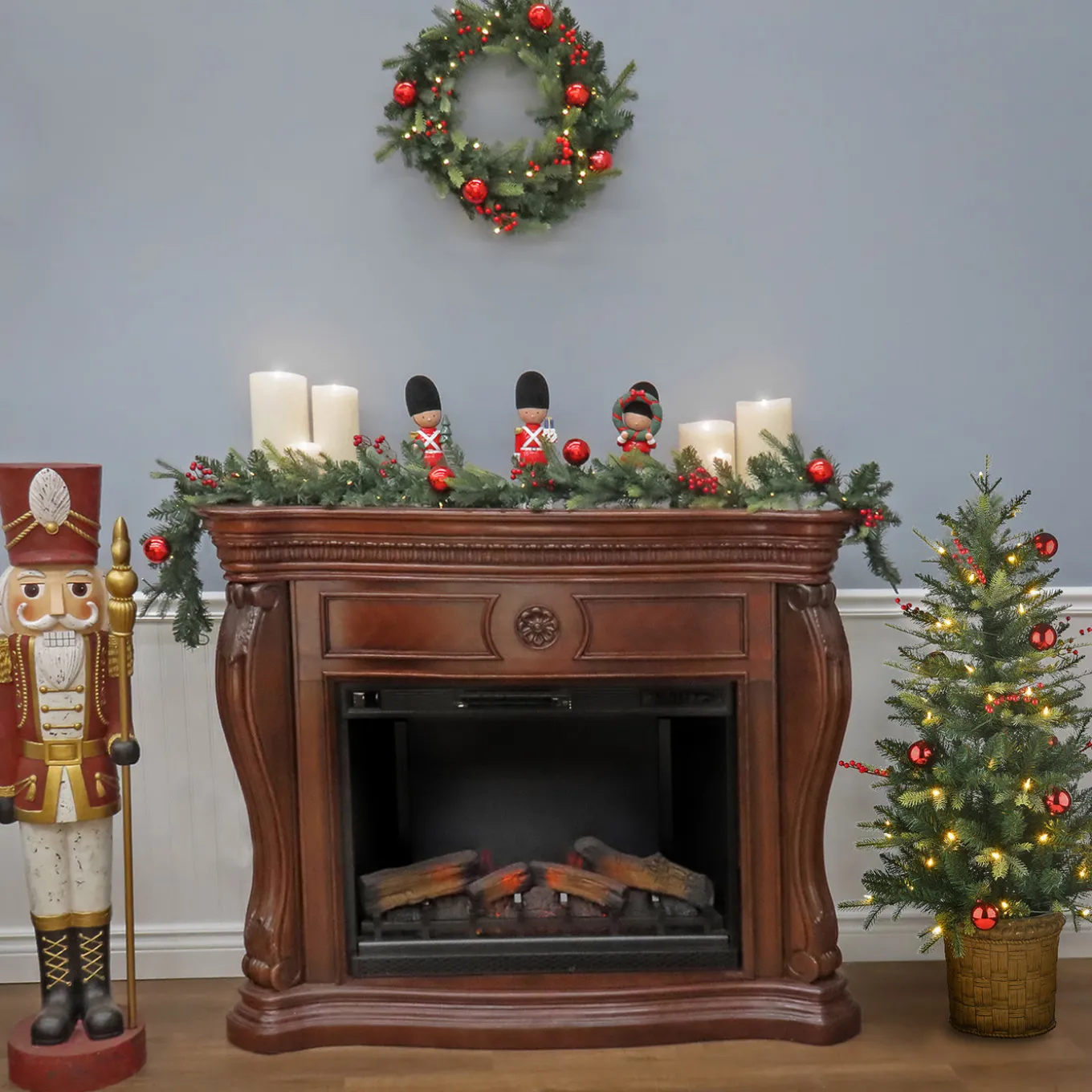 Pre-Lit Scotch Creek Fir Assortment Set of 1 Entrance Tree, 1 Wreath, 1 Garland