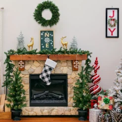 Pre-Lit Warm Welcome Assortment Set of 2 Entrance Trees, 1 Wreath