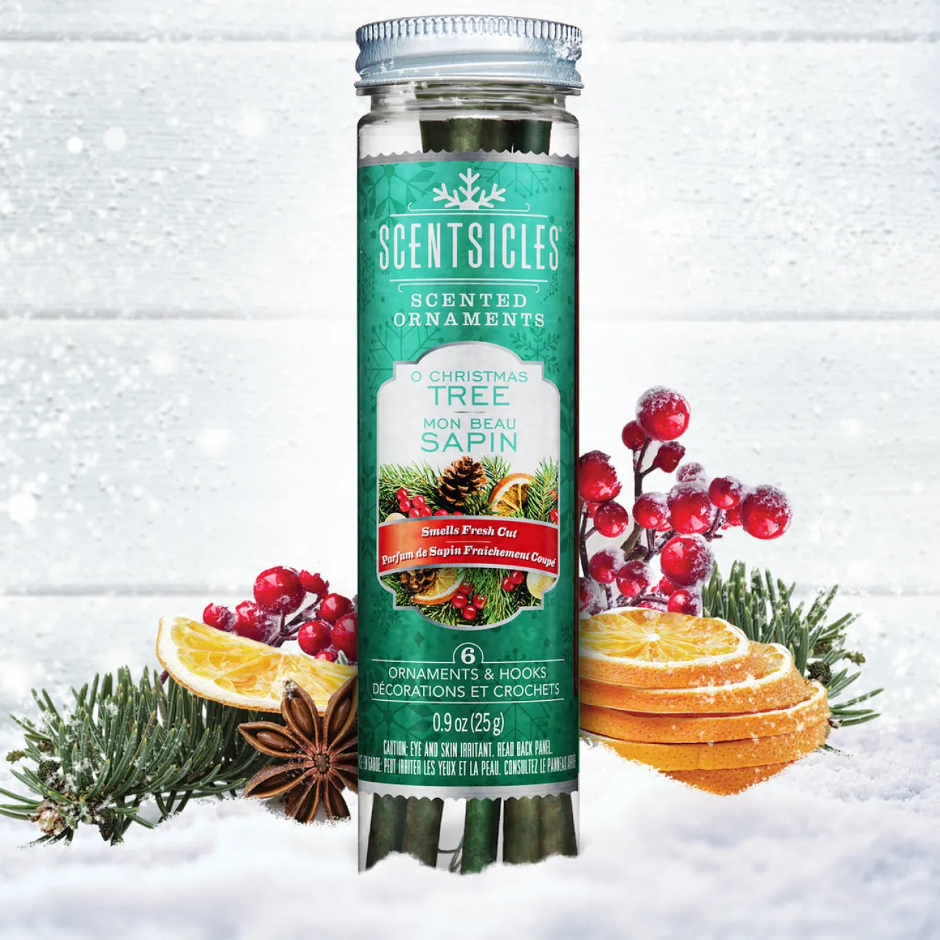 Scented Ornaments, 2- Pack- 6ct Bottle, O Christmas Tree, Fragrance-Infused Paper Sticks