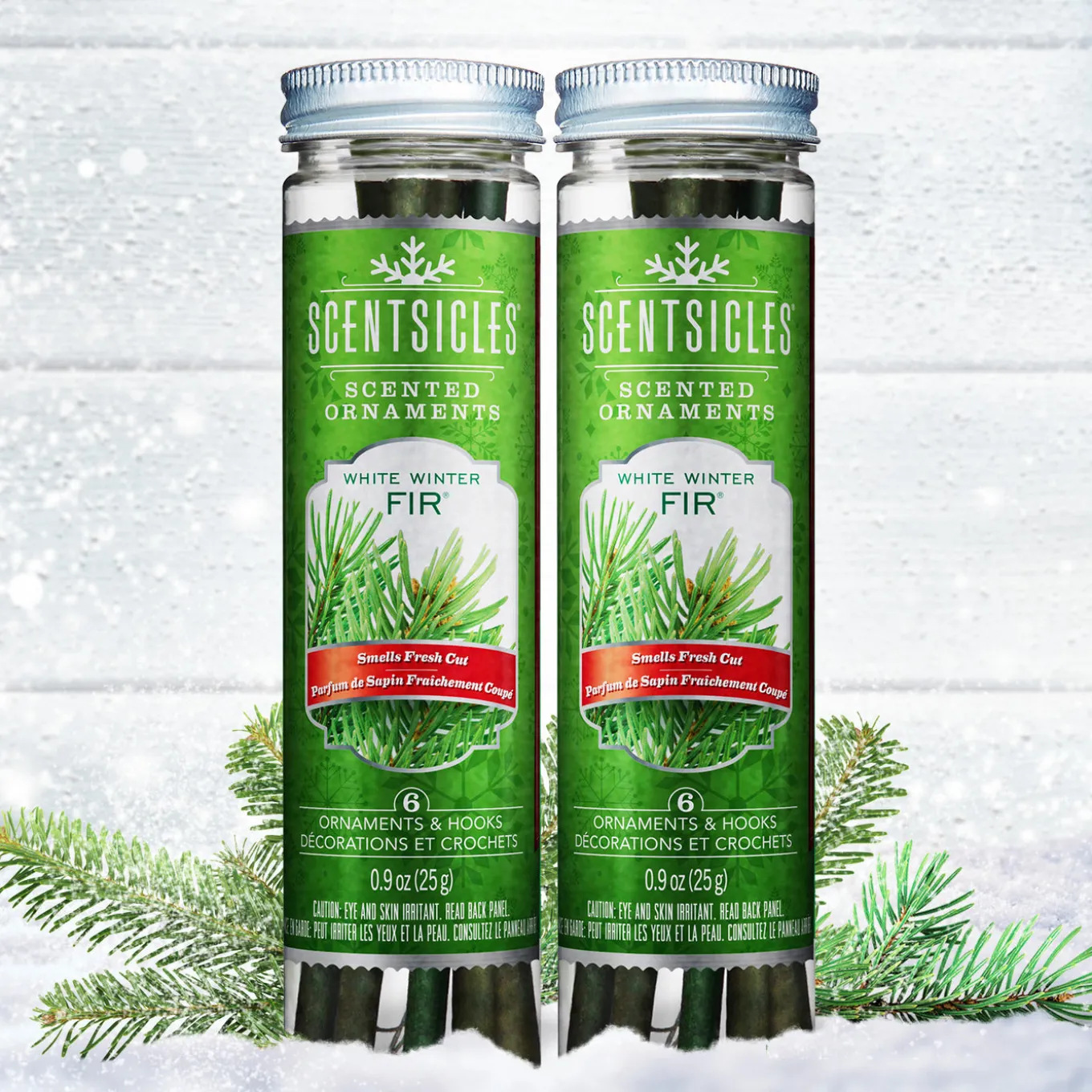 Scented Ornaments, 2 Pack- 6ct Bottle, White Winter Fir, Fragrance-Infused Paper Sticks